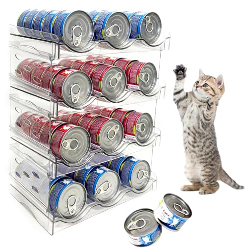 Cat Food Can Organizer 4-Tier Hold 72 Cans 3.5oz Transparent Cat Can Rack - size: 4 Layers