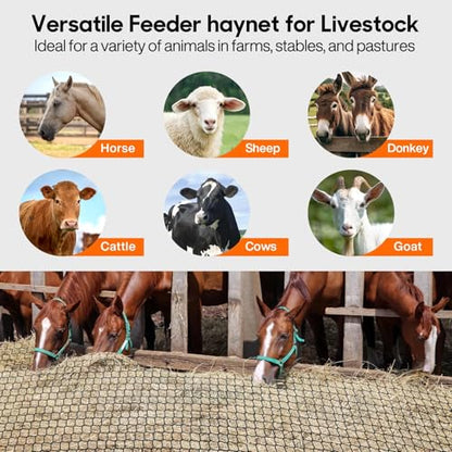 5 x 5 ft Round Bale Hay Net for Horses, with 20 Ropes Netting Comb Zip Tie - color: round