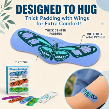 Butterfly Hugs - Premium Adhesive Butterfly Bandages from Hug-a-BooBoo, The Amazing Butterfly Bandages that Hug! Pretty Colorful Butterfies 24 Count Box - size: 24ct, style: Butterfly Hugs