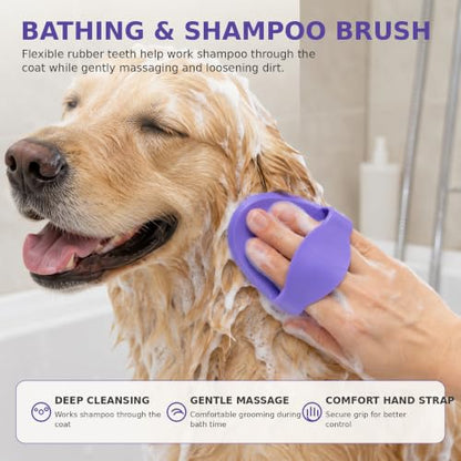 Rubber Curry Comb for Horses, Dogs & Cats, Pet Bath Brush with Hand Strap - color: Purple Rubber Curry Comb
