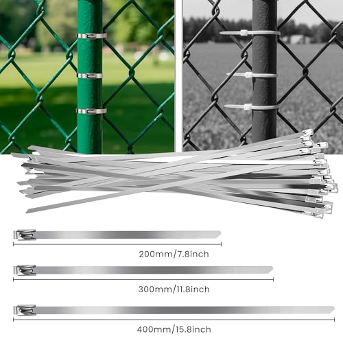 Steel Cable Tie Gun, 150PCS 304 Stainless Steel Zip Tie, Scissors for Chain Link Fence Tensioning, Chicken Wire Frame Cutting Bundling, Heavy Duty Fencing Tool