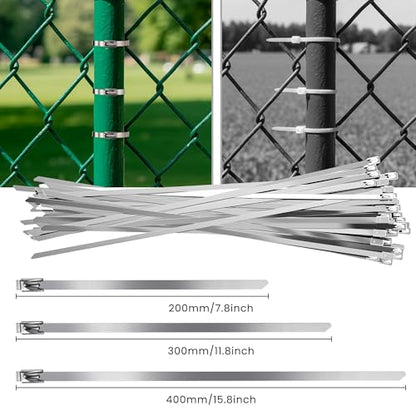Steel Cable Tie Gun, 150PCS 304 Stainless Steel Zip Tie, Scissors for Chain Link Fence Tensioning, Chicken Wire Frame Cutting Bundling, Heavy Duty Fencing Tool