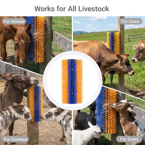 Livestock Scratching Brush 2 Pack, Horse Goat Brush Heavy Duty Scratcher Supplies with Stainless Steel Curry Comb for Barn Pasture Horse, Goat, Cattle, Pig Massage Grooming Itch Relief -17.35×7.5 In