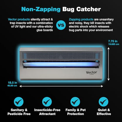 Catchmaster Vector 15 Silver Wall-Mounted UV Fly Light Trap - 800 sq. ft. Catch Zone, Fly Trap for Bar & Food Storage Areas and Retail & Office Spaces, Electric UV Lamp Insect & Mosquito Killer - style: 15W Silver