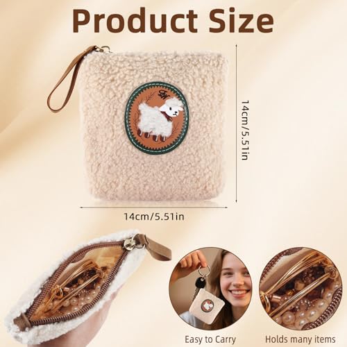 PLwelth Cute Sheep Coin Purse Adorable Plush Small Zipper Change Pouch with Keyring Kawaii Cartoon Animal Travel Wallet for Women Funny Mini Storage Bag for Coins Cards Keys Lipsticks Cosmetic Bags