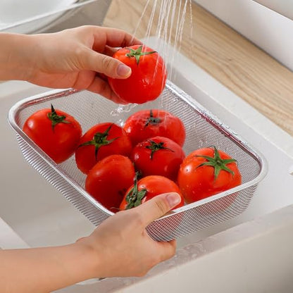 18/8 Stainless Steel Fine Mesh Strainer Basket with Feet, Rectangular Colander for Vegetables, Fruits, Pasta, Noodles – Rustproof, Durable & Easy to Clean (11.02 inch) - color: Sleek Square, size: 11.02 inch