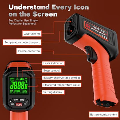 Infrared Thermometer Temperature Gun, 3272°F, 50:1 | Laser Temp Pyrometer, High Temp for Engine, HVAC, Industrial & Home Repair Inspection - color: -58°F to 3272°F