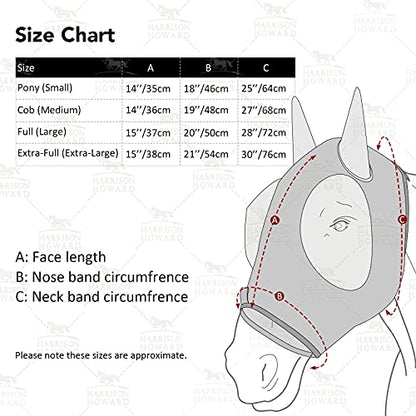 Harrison Howard Super Comfort Stretchy Fly Mask Large Eye Space with UV Protection Soft on Skin with Breathability ICY Blue M Cob - color: Icy Blue, size: Cob (Medium)