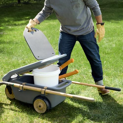Step2 EverTough Garden Hopper Rolling Gardening Cart with Seat, Heavy-Duty Wheels, Tool Storage, Durable Resin Yard Wagon, Easy to Clean, 300 lb Capacity