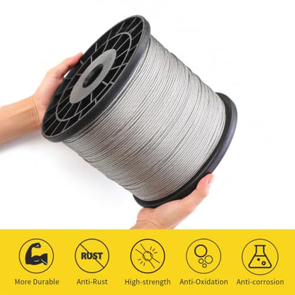 1/16 Wire Rope, 1500FT 304 Stainless Steel Cable with 400Pcs Crimp Sleeves, Aircraft Grade, 7x7 Strand, 368lbs Breaking Strength, for Garden Trellis, Clothesline, Railing,Trellis - size: 1500 ft