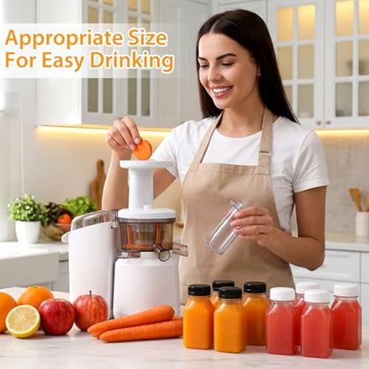 Gerrii 50 Pcs 4 oz Plastic Juice Bottles with Lid Small Reusable Clear Bottles with Caps Containers Bulk, Freezer Safe, Leakproof for Milk Smoothies Drinking Fridge (White and Black) - color: White and Black