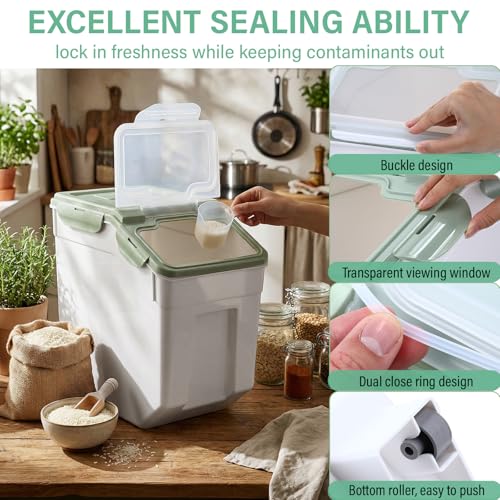 Sunnyray 4 Pcs 55 Lbs Green Rice Flour Storage Bins with Wheels - color: Green, size: 55 lbs