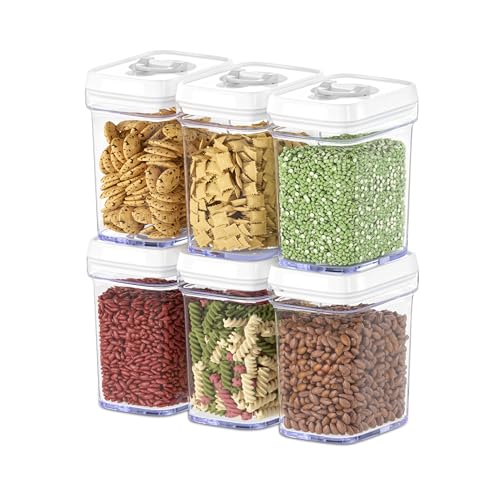 DWËLLZA KITCHEN Airtight Food Storage Containers for Pantry With White Lids 1L - 6 Pack - Clear Plastic Air Tight Kitchen Containers Pantry Organization and Storage BPA-Free Keeps Food Fresh & Dry - color: 01 - 1 Liter (Set of 6)
