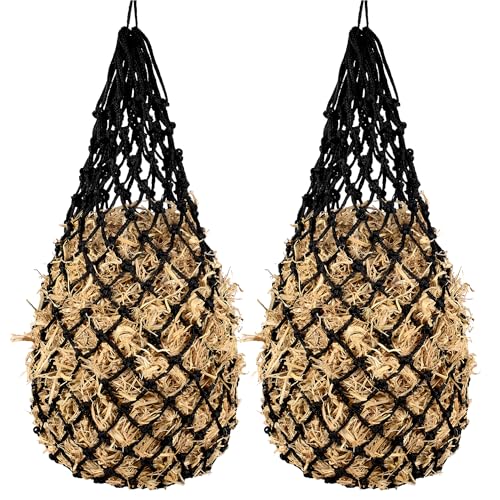 2PCS Slow Feeder Hay Nets Feed Bag for Horses, Extra Thick 40" Slow Feed Hay Net with 2" Holes Hanging Bags for Goat and Livestock Supplies (Black - color: Black |2PCS