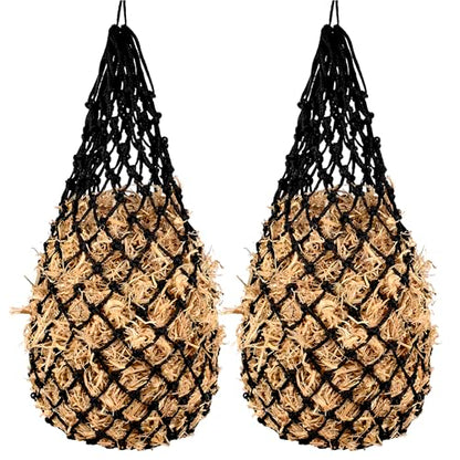 2PCS Slow Feeder Hay Nets Feed Bag for Horses, Extra Thick 40" Slow Feed Hay Net with 2" Holes Hanging Bags for Goat and Livestock Supplies (Black - color: Black |2PCS