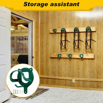 Dunzy 3 Counts Horse Bridle Rack Bracket Bridle Hooks Tack Storage Halter Hanger Metal Holder with Tubes and Screw for Horse Barn Supplies(Dark Green) | Metal Horse Bridle Rack for Barn Storage, Includes Mounting Hardware and Anchors, Space Saving Hooks f