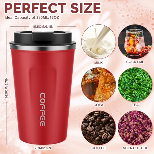 MOMSIV 12oz Travel Coffee Mug, Insulated Coffee Cup with Leakproof Lid - color: A-Red-12oz
