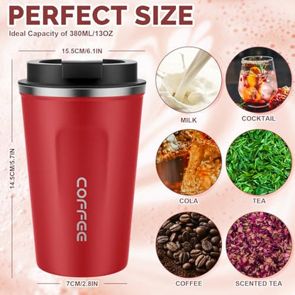 MOMSIV 12oz Travel Coffee Mug, Insulated Coffee Cup with Leakproof Lid - color: A-Red-12oz