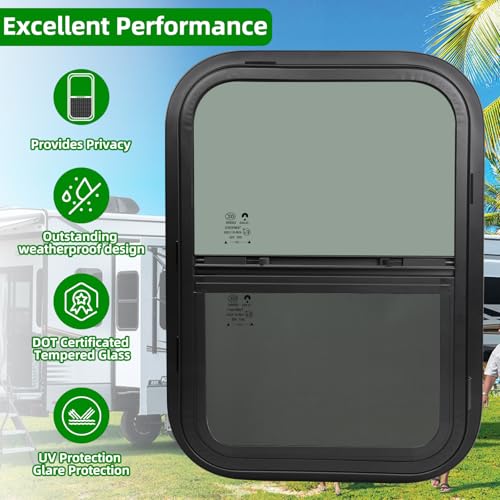 18"W x 30"H RV Windows for Cargo Trailer Camper,Tinted Vertical Sliding - size: 18"W x 30"H