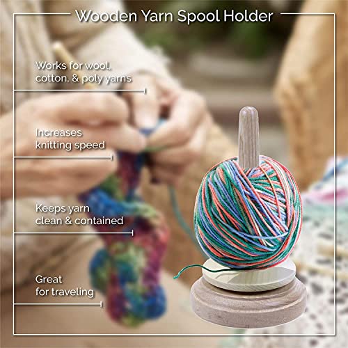 AnNafi® Crochet Yarn Holder for Crocheting & Knitting Twirling, Classic Crochet Wooden Spinner & Thread Holder, Knitting Embroidery Tools, Craft & Sewing Supplies, Yarn Organising Tool for Granny, - color: Natural Wood