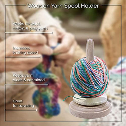 AnNafi® Crochet Yarn Holder for Crocheting & Knitting Twirling, Classic Crochet Wooden Spinner & Thread Holder, Knitting Embroidery Tools, Craft & Sewing Supplies, Yarn Organising Tool for Granny, - color: Natural Wood