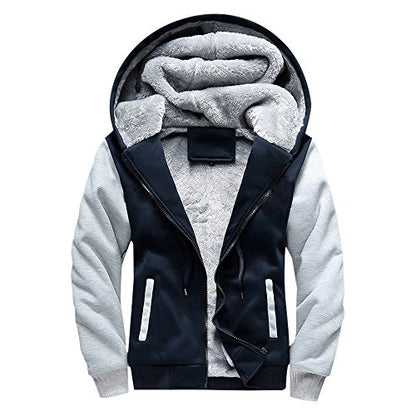 MANLUODANNI Men's Casual Hooed Hoodies Thick Wool Warm Winter Jacket Coats - color: 02navy, size: Medium