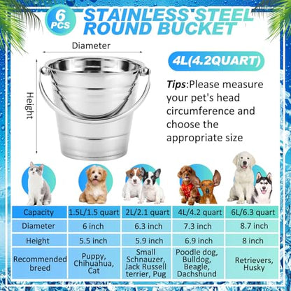 Hicarer 6 Pcs 4.2 Quart Stainless Steel Dog Water Bucket - size: 4.2 Quart