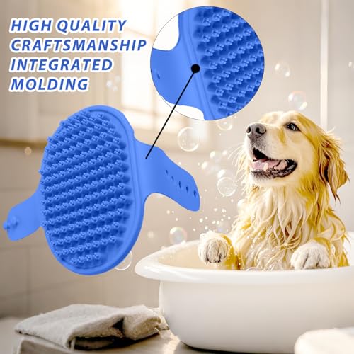 NVNAN Pet Shampoo Brush and Massage Bath Brush | Adjustable silicone shampoo brush for dogs and cats, ideal for bathing, shower scrubbing, massage, and loose hair removal - color: Blue-01