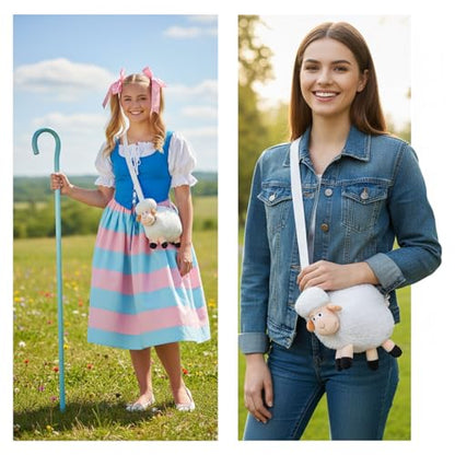 Adult Shepherdess Costume Set with Bonnet White Stockings With Blue Bow Plush Sheep Bag Shepherd's Crook (Bonnet+Stockings+Sheep Bag+Sheephook)