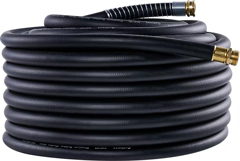 Guitrees Garden Hose 100FT x 3/4”, Heavy Duty Rubber Hose, Water Hose with Five-Layered Braiding, Male Female Fittings, 1000PSI Burst, 300PSI Working (Black) - color: Black, size: 3/4 100FT Male to Female