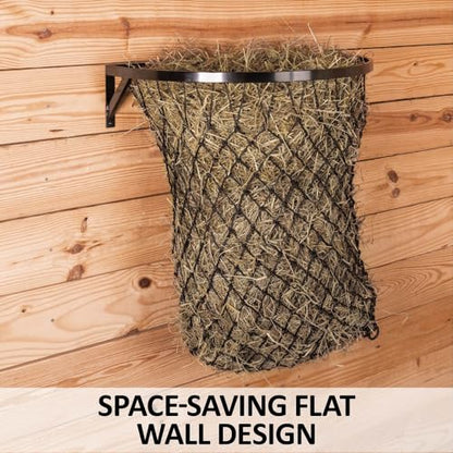 Wall Mount Hay Net Frame with Hay Net for Horses | Sturdy Metal Frame | Slow-Feed Design | Open-Top for Easy Fill | 2-Inch Hay Net Holes | Color Black