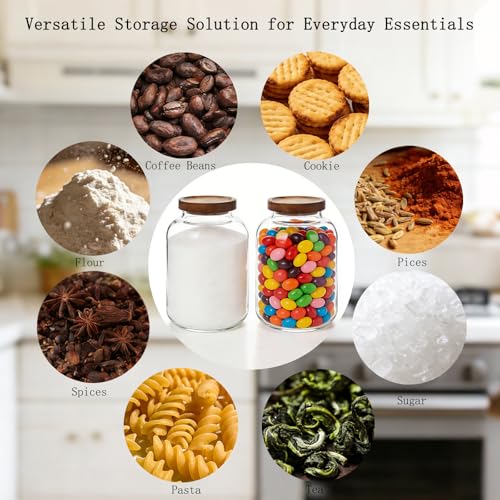 2-Pack Glass Storage Jars with Wood Lids 64 oz Airtight Food Containers - color: 2-Pack-64 oz