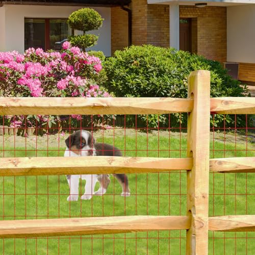 Red PVC Coated Welded Wire Fence 48" x 50' Roll, 2"x4" Mesh, 14 Gauge - color: Red, size: 2''x4'' 14GA 48''x50'