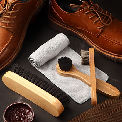 4 Pcs Horsehair Shine Shoes Brush Kit Polish Dauber Applicators Cleaning Leather Shoes Boots Care Brushes Suede Cleaner Brush with Microfiber Shoe Cloth(4 Pcs Style B) - style: 4 Pcs Style B