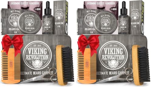Viking Revolution - Ultimate Beard Kit - Beard Grooming Kit with Beard Brush, Beard Comb, Beard Balm, Beard Oil, Beard & Moustache Scissors - Gifts for Men (Pack of 2) - size: 5 Piece Set (Pack of 2)