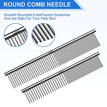Lilpep 2PCS Stainless Steel Metal Dog Comb, For Removing Tangled Mats And Massaging Pet Combs, Professional Pet Grooming Tools