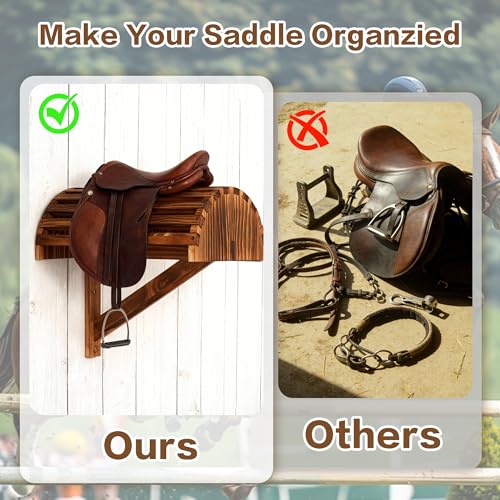 lukar 2 Pack Wood Saddle Rack Wall Mounted, 23.6 x11.8 x13.4 inch | Heavy Duty Horse Saddle Storage Rack for English Western Saddles, Displaying Horse Supplies Accessories at Tack Room