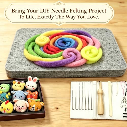 Wool Needle Felting Pad, Felting Mat, Wool Art Block Supplies, 10x8x1 inch | Needled Felt Mat Block,Thick and Firm Base, Includes 1 Pair of Leather Finger Guards,Needle Felting Block for beginners Adult - size: 10inch*8inch