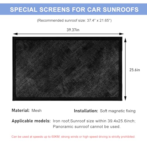 Car Sunroof Sun Shade, 25.6"×39.4" Magnetic Screen Breathable Mesh Car Roof Cover, UV Sun Protection Shades for Moonroof & Side Windows, Sunroof Screen for Overnight Camping