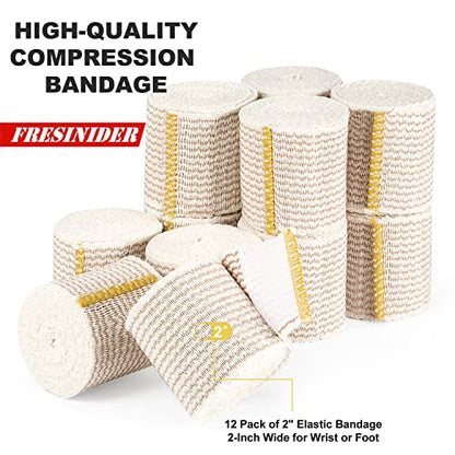 FRESINIDER Premium Elastic Bandage Wrap 2 Inch, 12 Pack, Hook and Loop - color: 12 Pack X 2 Inches