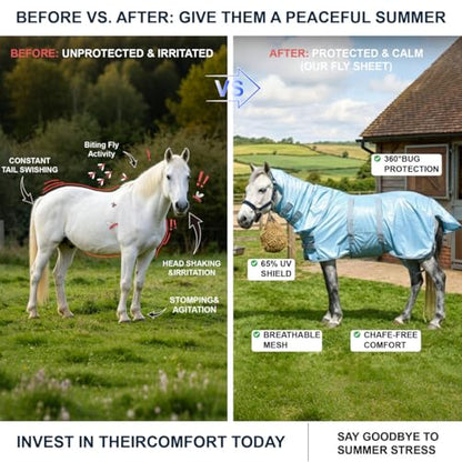 Mini Horse & Pony Mesh Fly Sheet with Neck & Belly Wrap Blue 58 - color: Cyan Blue, size: 58"