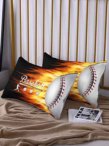 HOSIMA Teens Sports Baseball Bedding Full,1 Fitted Sheet+2 Pillowcases. - color: Black-a, size: Full 55"*75"