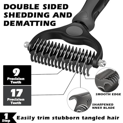 Professional 3PCS Self Cleaning Slicker Brush & Pet Grooming Rake & Flea Comb for Dogs,Cats and Horses | Double-Sided Dematting Comb & Skin Friendly Deshedding Grooming Tool | Pet Supplies (Grey) - color: Grey