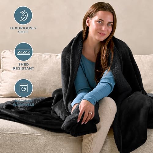 Bare Home Sherpa Fleece Blanket (Twin/Twin XL, Black with Black Sherpa) - color: 03 - Black - Black, size: Twin/Twin XL