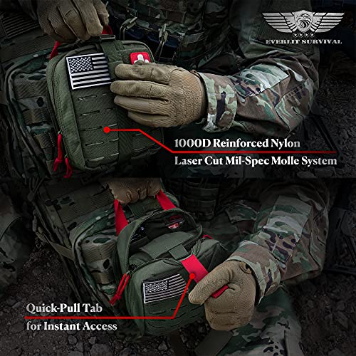 EVERLIT Advanced Trauma Kit, CAT GEN-7 Tourniquet, TCCC Compliant, Mil-Spec Nylon Laser Cut Pouch with 36" Splint, Military Combat Tactical IFAK for Emergency Bleeding Control - color: OD Green