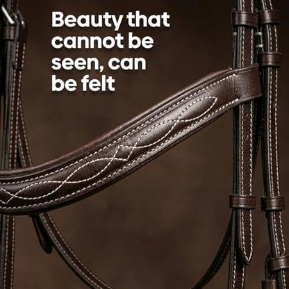 Equine Care English Horse Bridle with Reins, Padded, 6 Browband Styles - color: Havana Brown