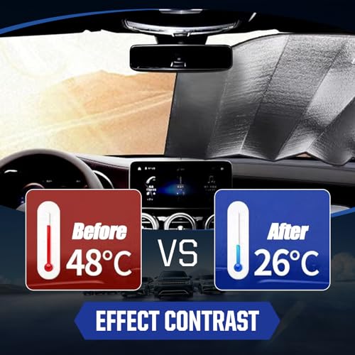 2025 Windshield Sunshade, Front Window Foldable Shield, Front Windshield Sunscreen Heat Shield, Auto Sun Visor Heat Protection, UV Rays Blocker (55 x 27.5 Inch)