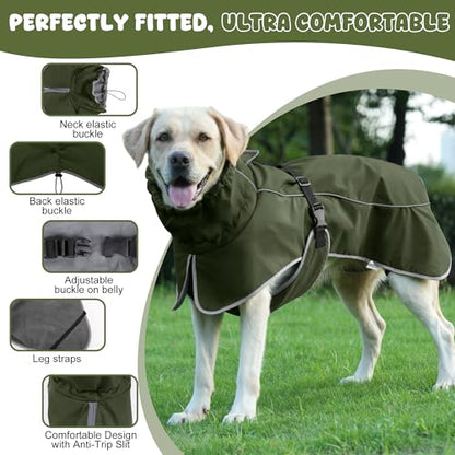 Dog Raincoat, Waterproof Dog Coat with Polar Fleece Lining - color: Army Green, size: Small