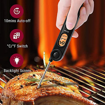 TempPro TempSwift Digital Meat Thermometer with Temperature Indicator | Instant Read Food Thermometer with Pop-up Meat Probe and Backlight for Oil Deep Fry Smoker BBQ Grill Kitchen Candy - color: Pitch-black