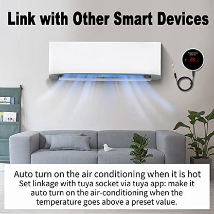 WiFi Temperature Sensor Smart Thermometer: Digital Temperature Monitor Gauge with Waterproof External Probe, App Alert & Buzzer Alarm, Rechargeable Battery, for Freezer, Refrigerator, Fish Tank